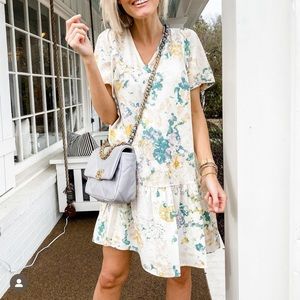 Women's Floral Print Short Sleeve Ruffle Hem Dress - A New Day™ Cream